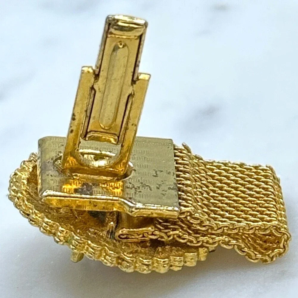 Vintage Round Prismatic Rivoli Gem Gold Tone Mesh Wrap Around Single Cufflink